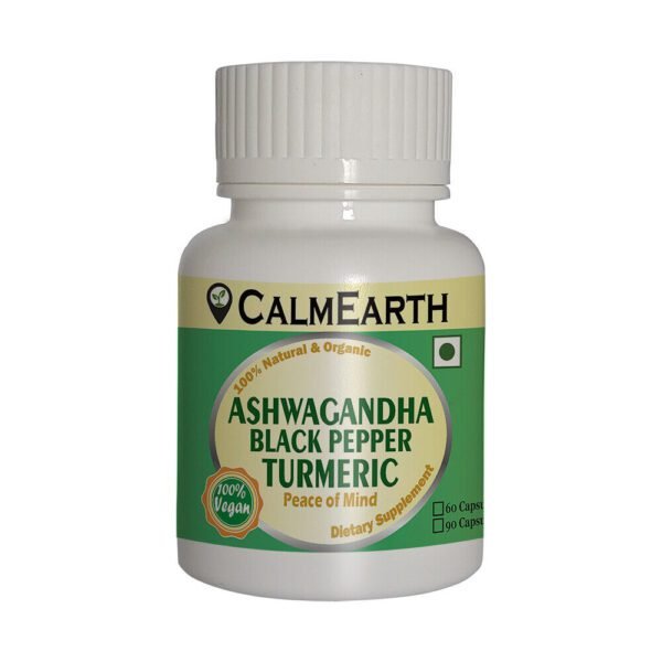 CalmEarth Ashwagandha, Black Pepper & Turmeric Capsules – 500 mg Herbal Blend