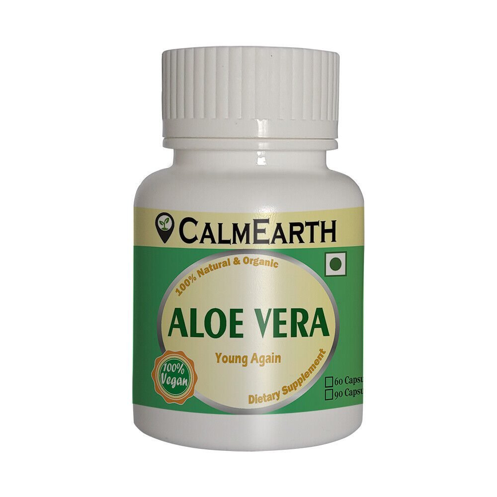 organic-aloe-vera-capsules-front Organic Aloe Vera Capsules capsules close-up view by CalmEarth