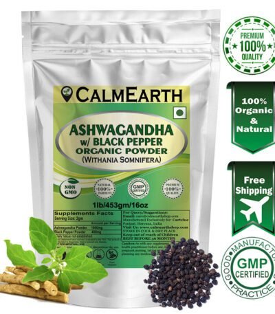 Organic Ashwagandha with Black Pepper Powder powder fine texture close-up by CalmEarth