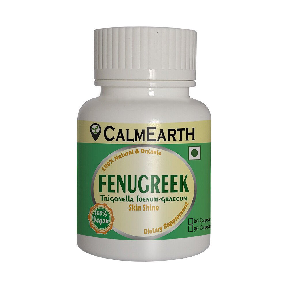 organic-fenugreek-capsules-front Organic Fenugreek Capsules capsules close-up view by CalmEarth