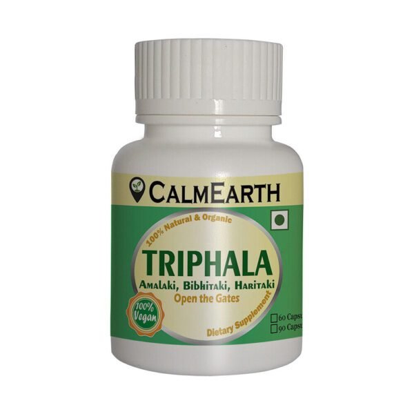 Organic Haritaki Capsules capsules close-up view by CalmEarth