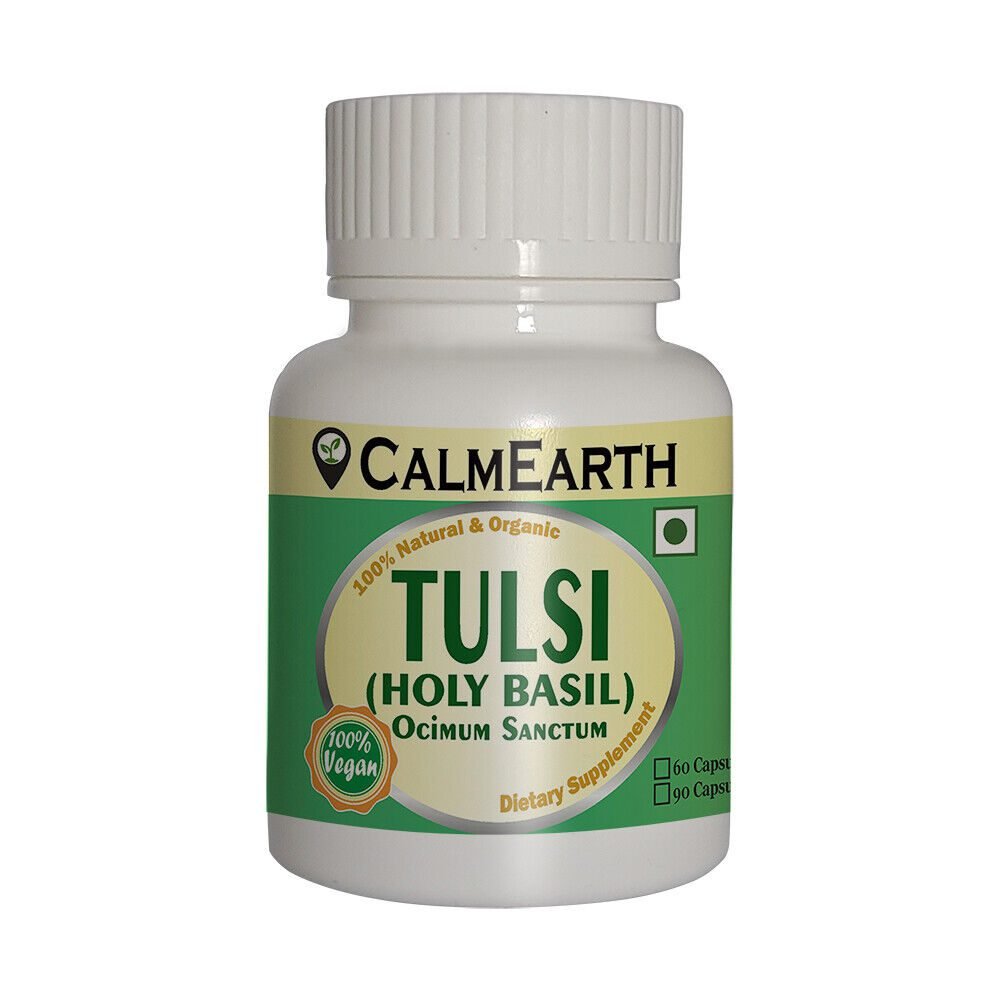 tulsi-herbal-capsules-front Tulsi Herbal Capsules capsules close-up view by CalmEarth